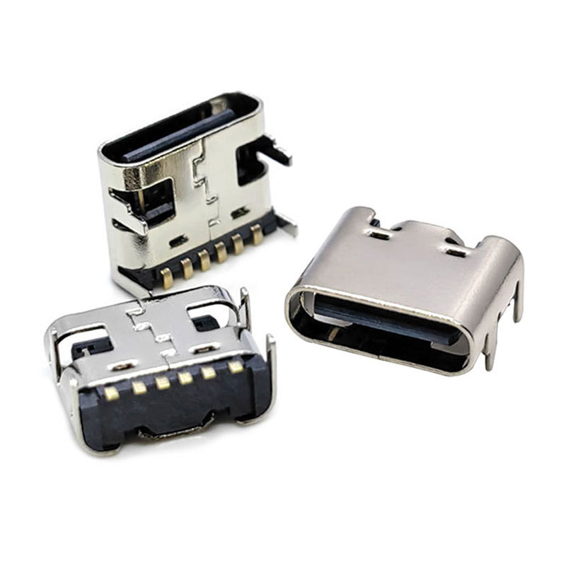 Type-C receptacle 6P horizontal four-foot plug board 3.1 surface-mount USB connector 6.8 fast charging socket type-c receptacle