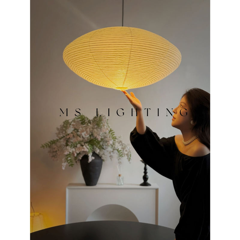 Wabi-Sabi Style Round Ball Ufo Lantern Japanese Retro Lampshade Bedroom Restaurant Clothing Store B&B Noguchi Isamu Paper Chandelier