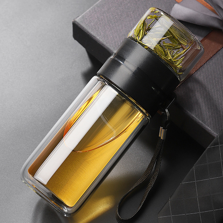 批發茶水分離杯隔熱雙層玻璃杯耐高溫高硼硅水杯商務禮品廣告杯子