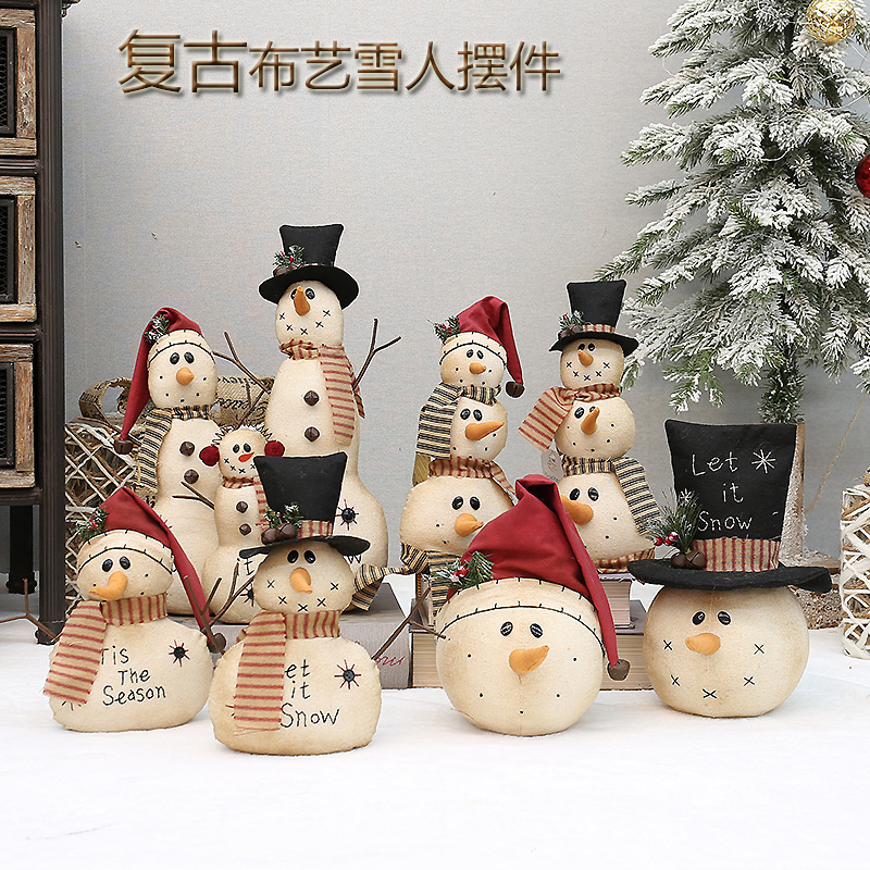 2025复古麻布机绣图案圣诞节雪人公仔玩偶可爱MerryChristmas摆件|undefined