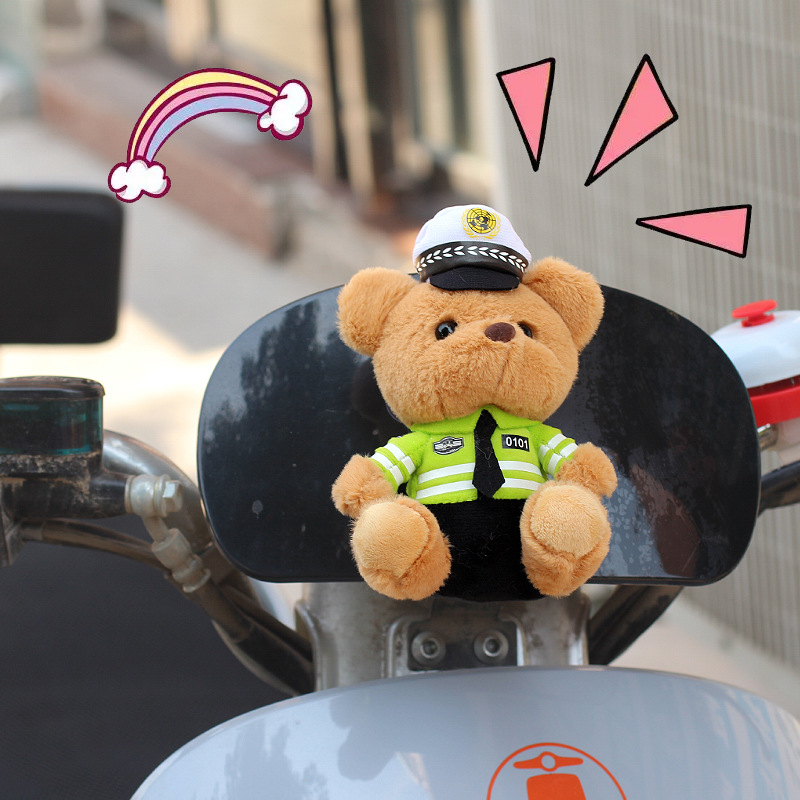 Car rear pendant traffic police bear doll cute cartoon trunk ornaments motorcycle police doll