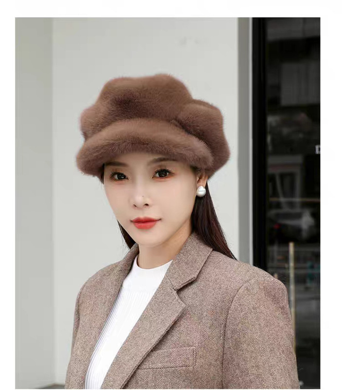 新款仿皮草云朵帽休闲时尚保暖女款防风毛绒女士贝雷帽子跨境货源|undefined