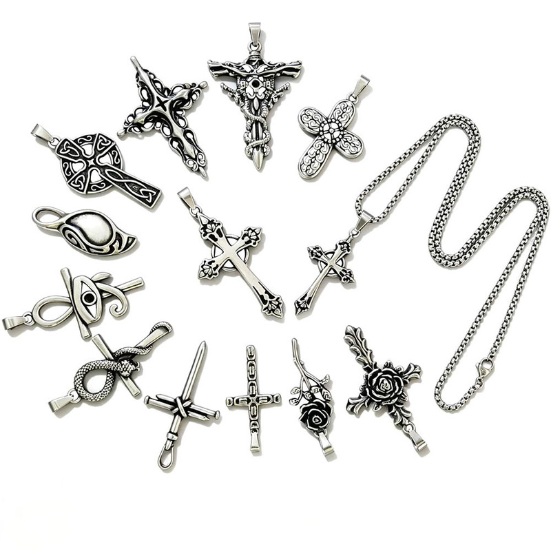 Stainless Steel Cross Pendant Necklace Accessories Retro Hip-Hop DIY Jewelry Unisex Accessories Wholesale from Manufacturer