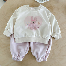 婴幼儿卡通卫衣套装春季新款女宝宝爱心小兔套头衫卫裤两件套 a类