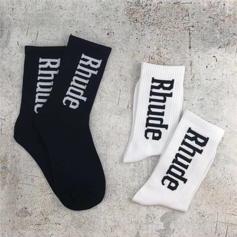 Socks for men and women pure American street fashion brand Rhude hip-hop casual versatile black and white simple personality ins trend