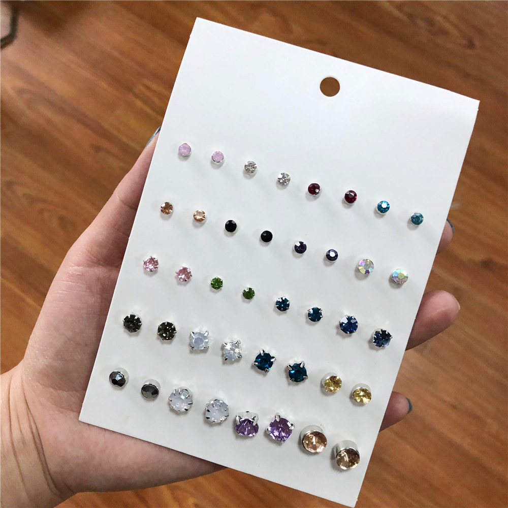 Wholesale Jewelry Geometric Color Rhinestones Stud Earrings Set Nihaojewelry display picture 3