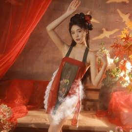 性感睡衣女诱惑古风汉服高开叉网纱透明蕾丝睡裙情'趣内衣新6889