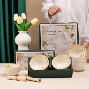 Japanese-style ceramic tableware gift Bowl set creative ceramic bowl gift box set Bowl blue and white porcelain bowl movable hand gift