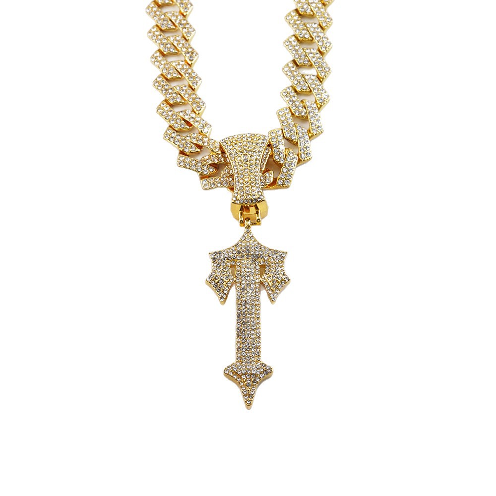 Nuevo colgante de espada cruzada de aleación con diamantes, cadena cubana, estilo hip-hop, joyería de espada grande legendaria