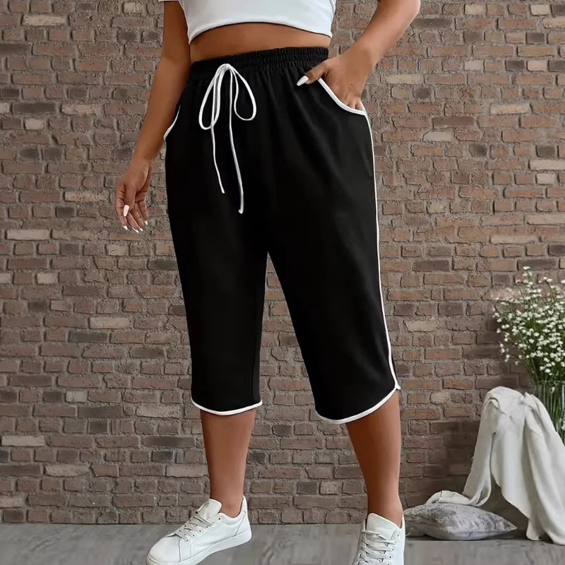 2026 Plus-Size Wish Aliexpress European and American Cross-Border New Style Sexy Color-Blocking Sports Casual Cropped Pants Summer Loose Fit