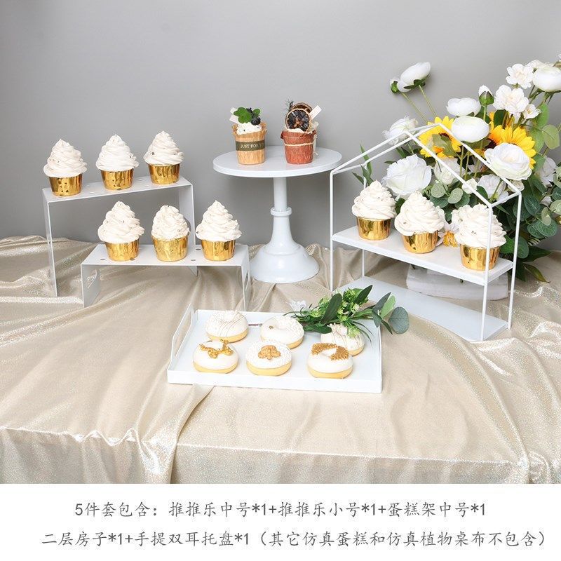Tabla de postre de hierro forjado blanco pastel decoración estante de exhibición bandeja de boda estante de té de la tarde refrigerio estante comida fría pausa de té image 22