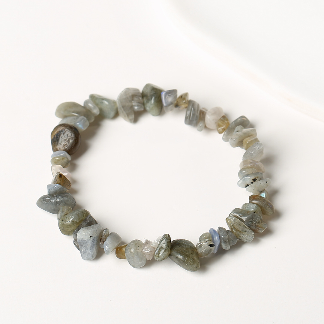 Pulsera de anillo único de piedra de cuartil natural irregular pulsera de cuerda elástica de piedra original estilo fresco simple y versátil