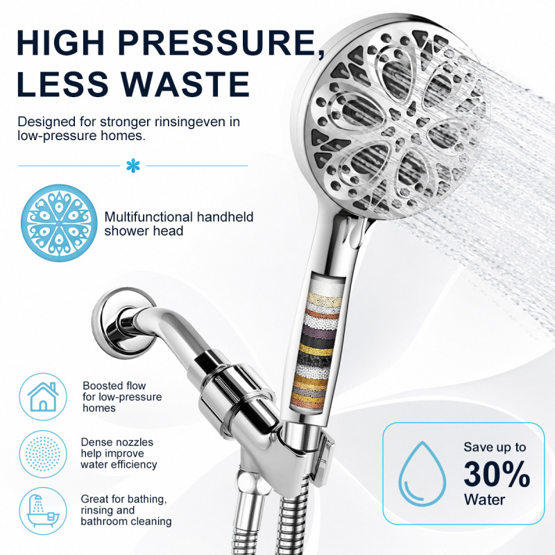 Exclusive for cross-border sales: 9-function filtered beauty-enhancing pressurized handheld showerhead with back spray gun and adjustable American-style shower arm Exclusive for cross-border sales: 9-function filtered beauty-enhancing pressurized handheld showerhead with back spray gun and adjustable American-style shower arm