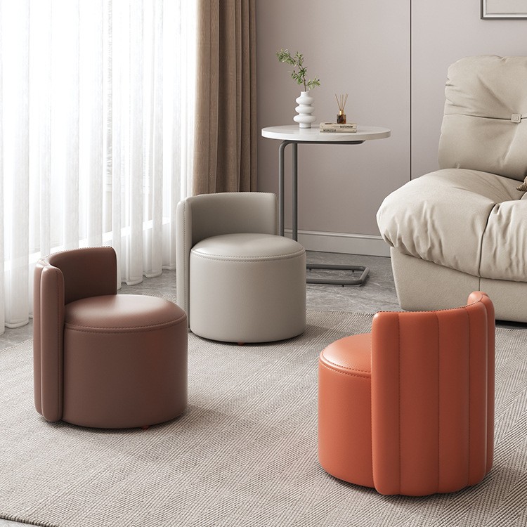 Taburete bajo, cómoda, taburete pequeño, silla de Sala de estar de lujo ligero, silla de cuero, taburete de sofá, taburete redondo italiano