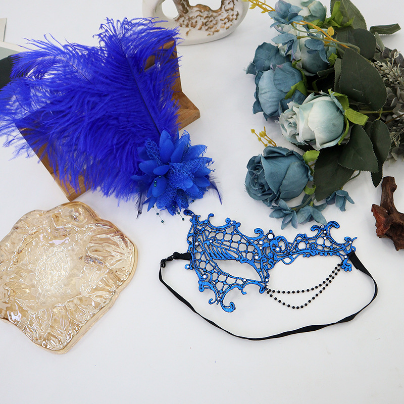 Ventas transfronterizas calientes de Halloween nuevas plumas de encaje gradiente máscara de mitad de cara maquillaje de baile accesorios de vestuario sexy