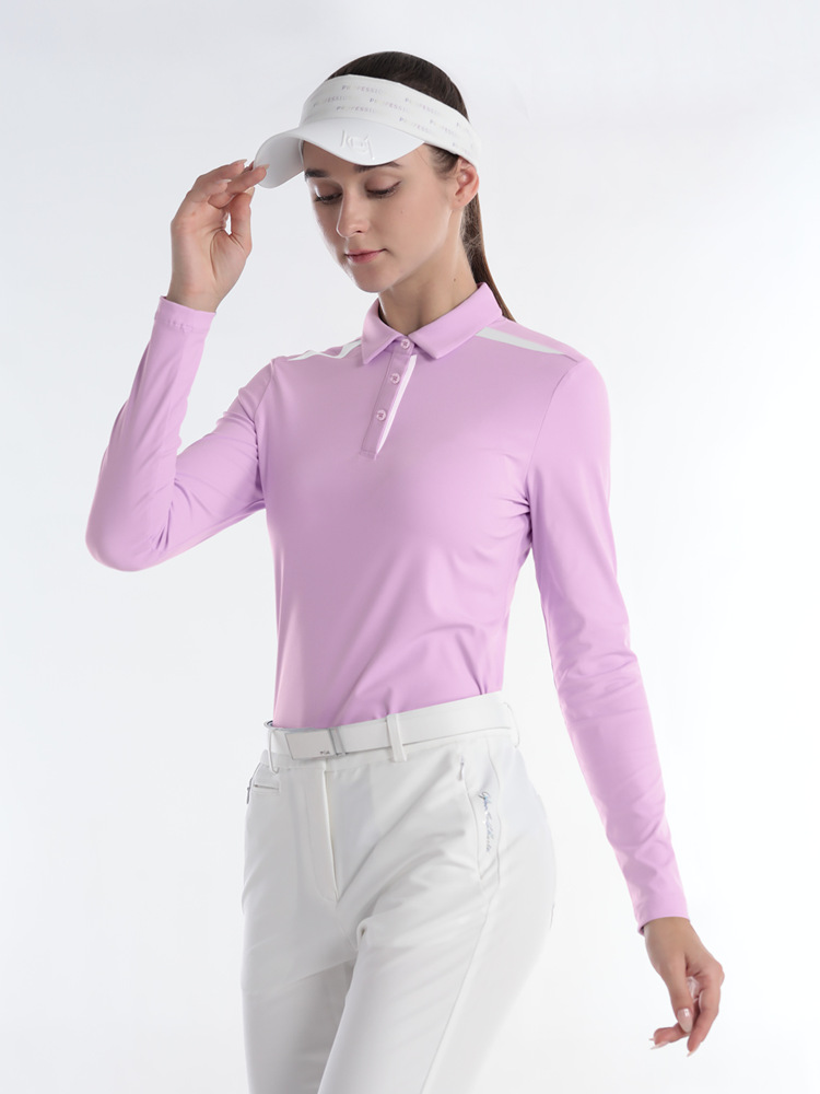 Áo thun nữ dài tay chơi golf đồng phục đội — YF665-Nữ Xanh navy [Mẫu trơn], YF665-Nữ màu tím nhạt [dệt trơn], YF665-Nữ màu trắng [dệt trơn]