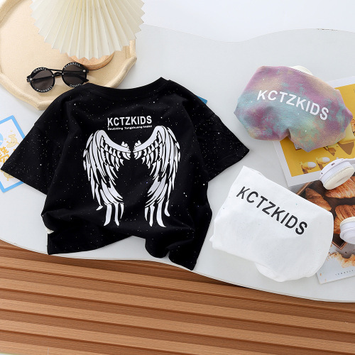 Boys' T-shirt short-sleeved summer 2024 Korean version of children's summer clothes, fashionable and medium-sized children's half-sleeved tops, silver Internet celebrity trend