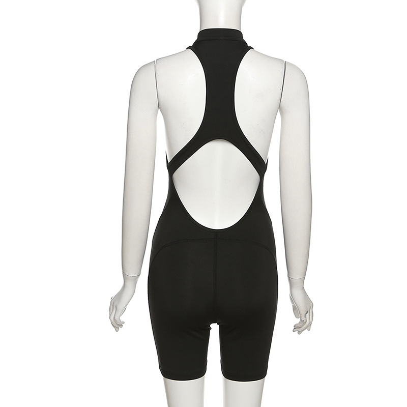 2024 Spring Women's New Sexy Open Back High Waist Sleeveless Tight Wrapped Hip Sports Jumpsuit_voghion.com