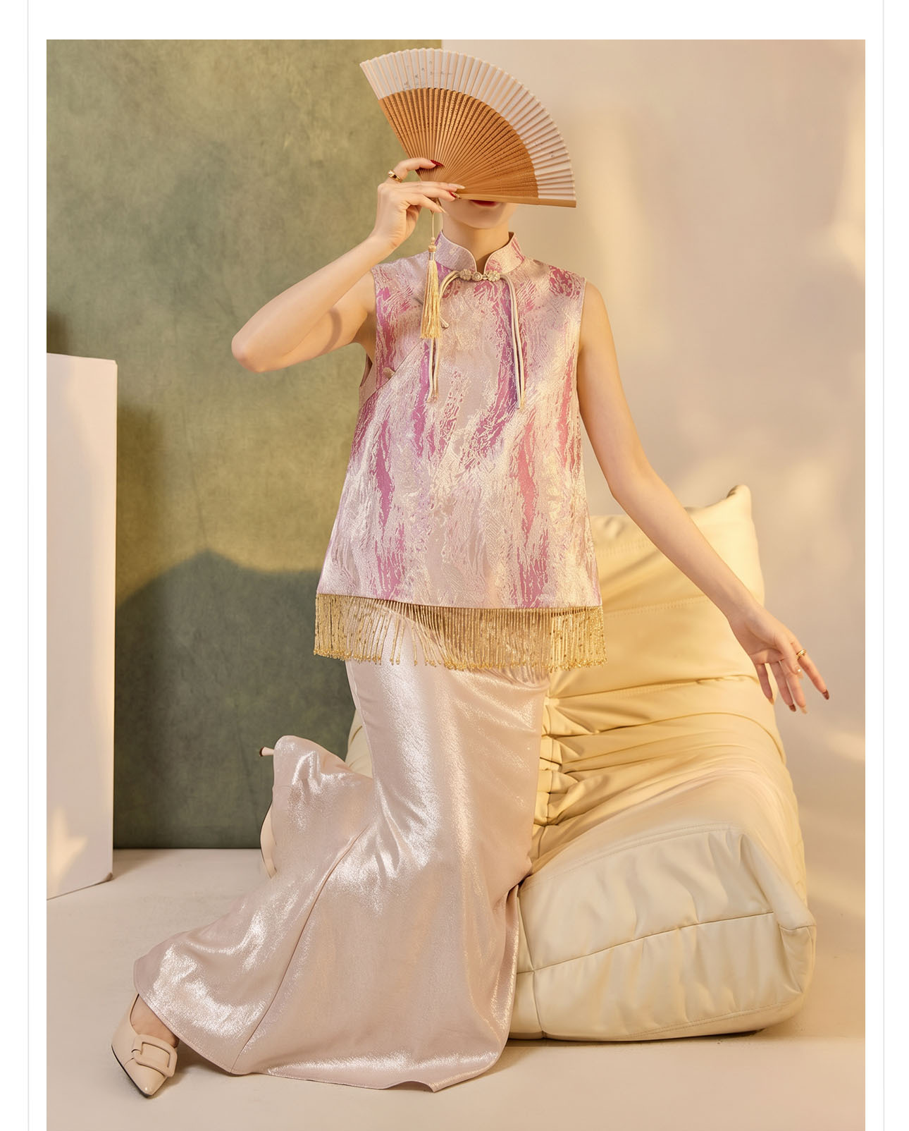Áo không tay cổ tròn jacquard viền tua mùa hè — Trang chủ chi tiết 12