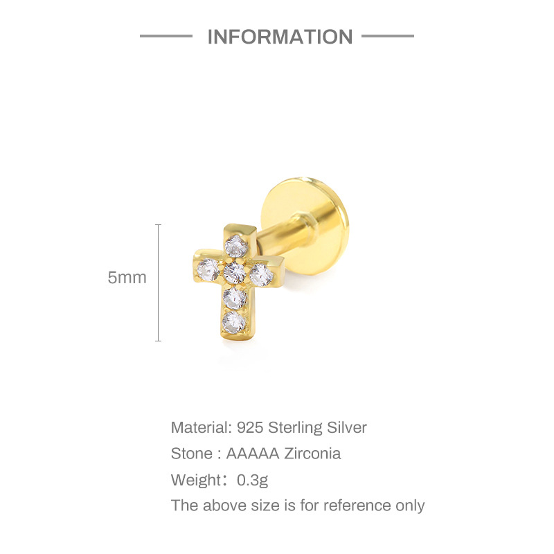 5g Weight 1 Piece Ear Cartilage Rings & Studs Fashion Cross Circle Flower Silver Plating Inlay Zircon