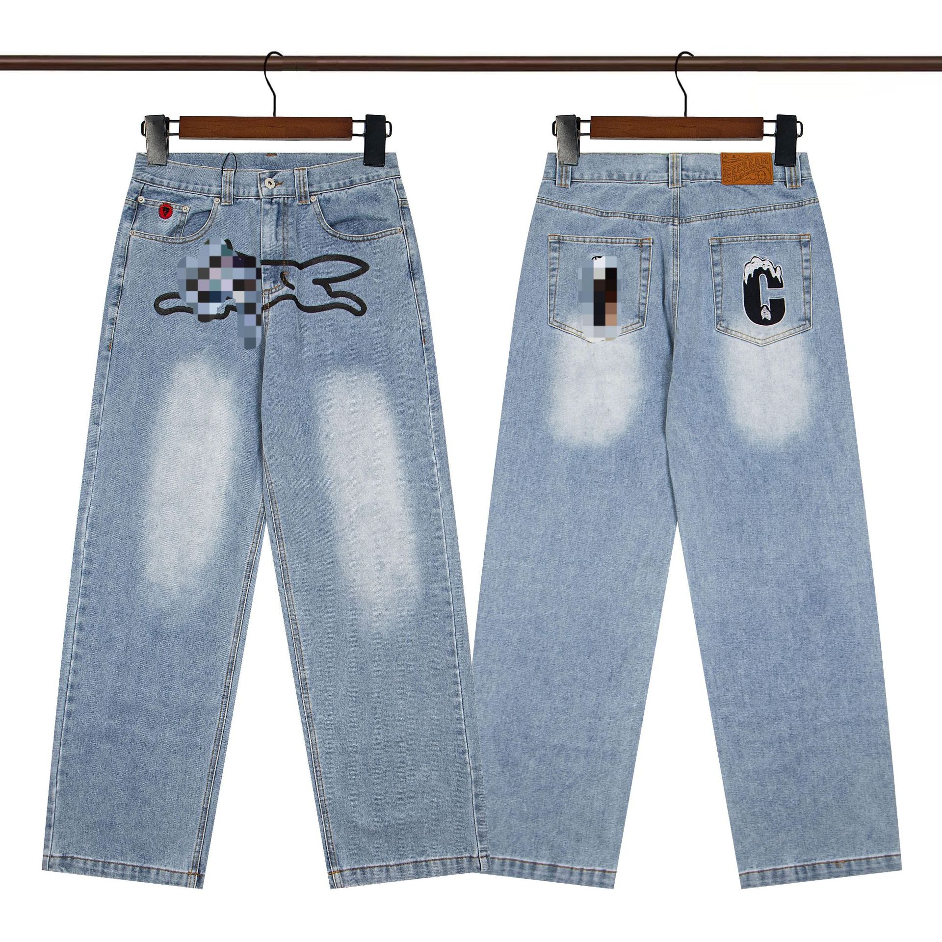Jeans con Estampado de Perro Volador de Corte Recto para Hombre y Mujer, BC ICE | Estilo Casual