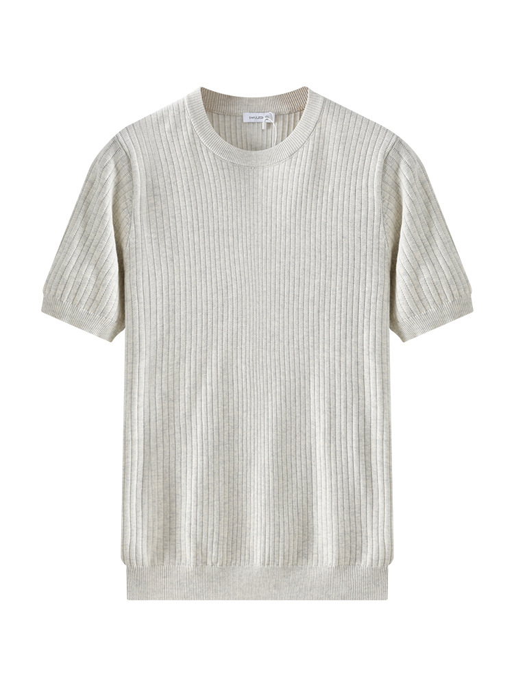 Retro americano cuello redondo agujero tira camiseta de punto de manga corta para hombre 2026 verano ocio transpirable cool jersey hombre