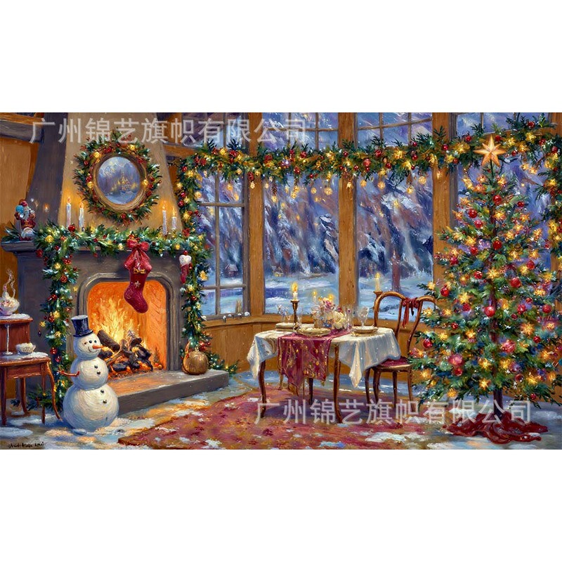 2025 新しいクリスマス背景布サンタクロース雪だるま油絵スタイルバナーホリデーパーティー装飾雰囲気|undefined