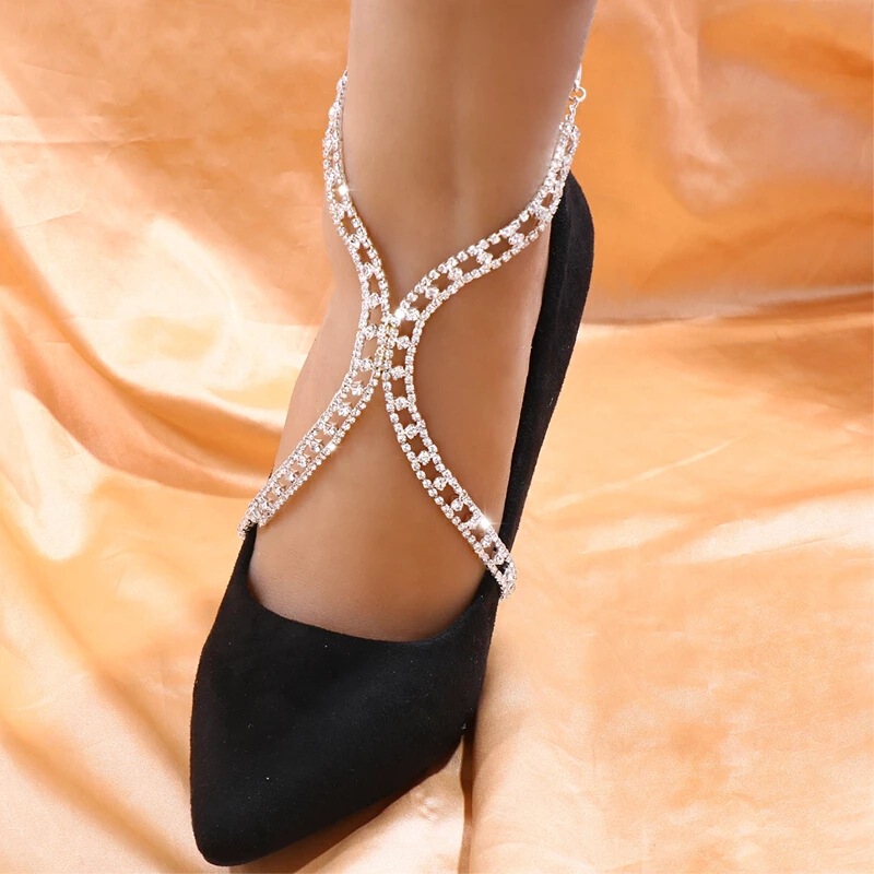 Fashion new sexy high heels anklet European and American jewelry hollow simple shiny rhinestone anklet anklet Fashion new sexy high heels anklet European and American jewelry hollow simple shiny rhinestone anklet anklet