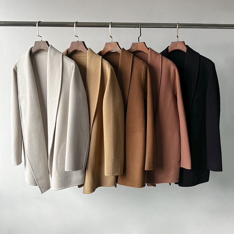 Autumn and winter synchronization! European and American foreign trade cashmere coat ~ new scarf collar double-sided wool coat women's short Autumn and winter synchronization! European and American foreign trade cashmere coat ~ new scarf collar double-sided wool coat women's short