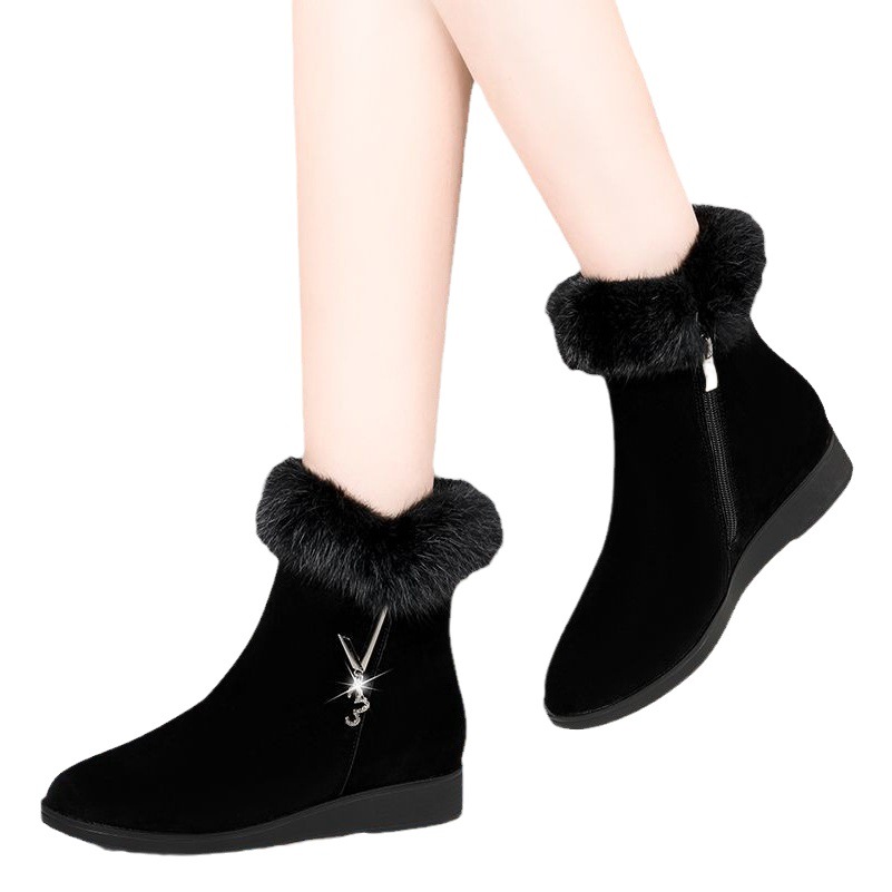 Botas de nieve botas de algodón grueso de invierno para mujer zapatos peludos forrados de lana plana zapatos de algodón madre de talla grande para mujer botas cortas calientes al por mayor