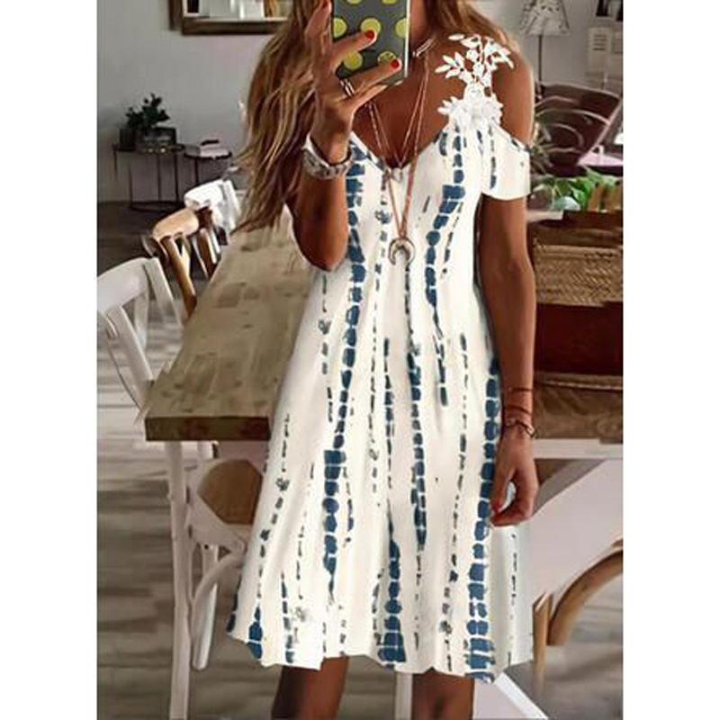 Women's Regular Dress Fashion V Neck Printing Short Sleeve Color Block Flower Knee-length Holiday display picture 2