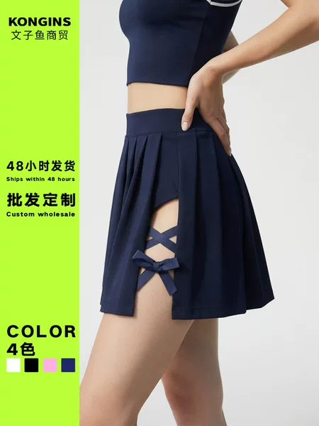 Wenziyu Dropshipping Aliexpress Cross-Border New Sexy Sports Skirt High-Waisted Cross-Pleated Skirt Tennis Skirt for Women