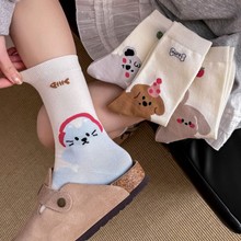 可爱卡通袜子女春夏季时尚百搭款动物插画韩版学院风无骨袜堆堆袜