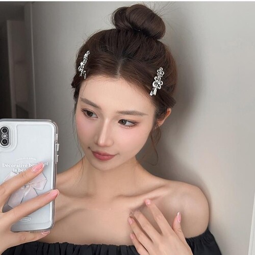 Metal flower water diamond hair clip sweet niche design bangs clip forehead messy hair clip hairpin for girls  new