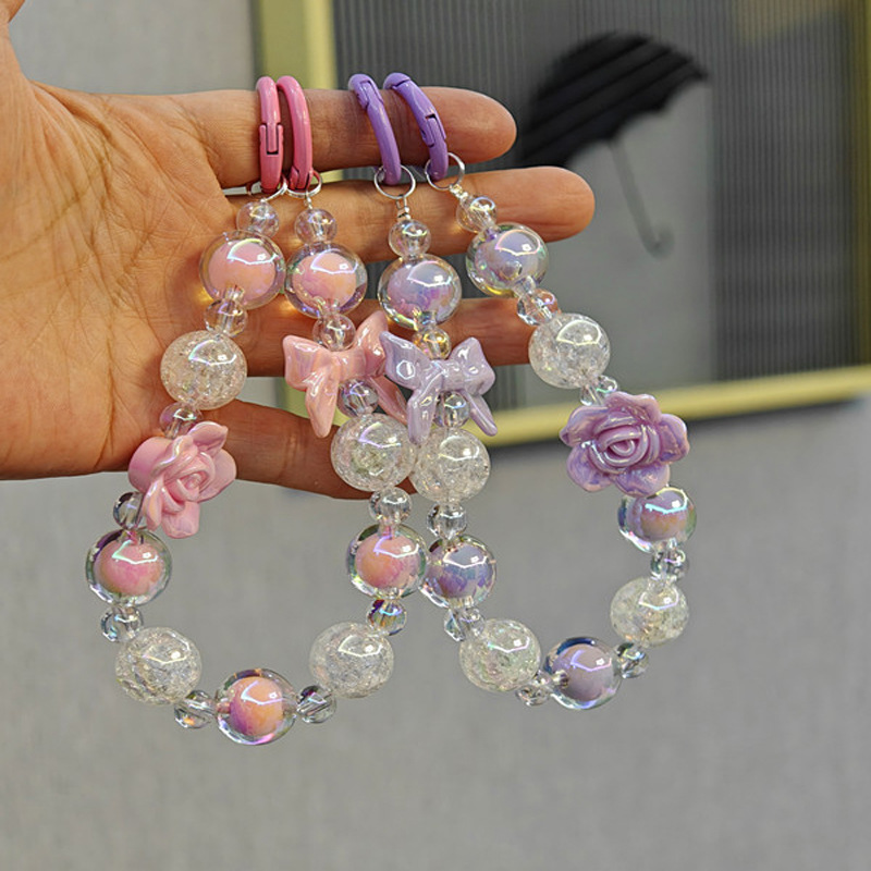 Nueva Cadena de bolsa de cuentas teléfono móvil fresco colgante Colgante de teléfono móvil de arco de Camelia colorido simple verano