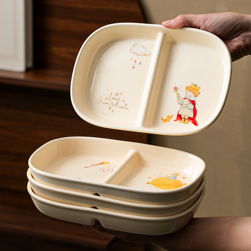 Cartoon ceramic children's rectangular dinner plate for home use