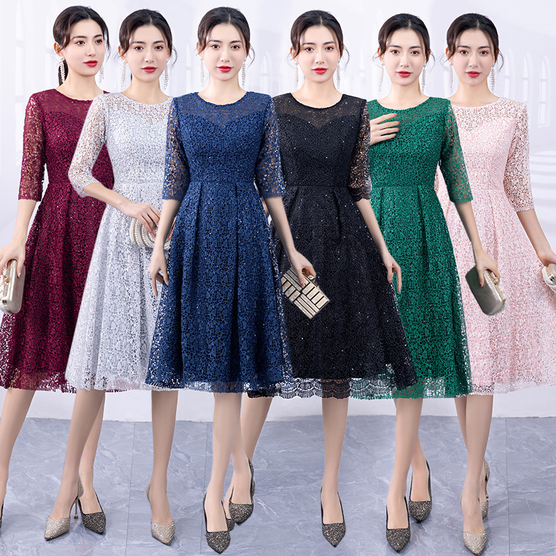 Cross-Border Amazon Small Dress for Women 2026 New Mid-Length Dress Simple and Elegant Wedding Slimming Bridesmaid Dress Cross-Border Amazon Small Dress for Women 2026 New Mid-Length Dress Simple and Elegant Wedding Slimming Bridesmaid Dress