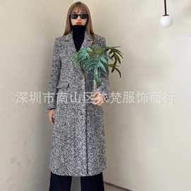 深圳南油高端女装欧美22小香风粗花呢双排扣干练高级羊毛大衣外套