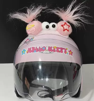 Quirky Sky-High Braid Helmet Accessories, Three Doll Motorcycle and Electric Scooter Riding Helmet Decorations with Ears and Double Ponytails (Dəbilqə (Kaska) aksesuarları) - fuwa-double-ponytail-pink-excluding-helmet