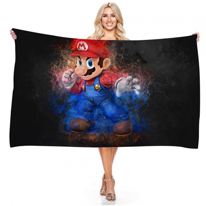 New Mario Beach Towel Foreign Trade Microfiber Double-Sided Velvet Bath Towel Children's Cartoon Towel Wholesale Price