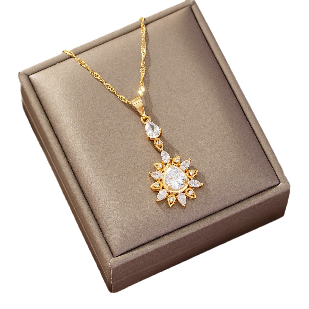 Xiyin transfronterizo nuevo cobre micro-combustible piedra ligera de lujo versátil simple instills colgante de gota de agua