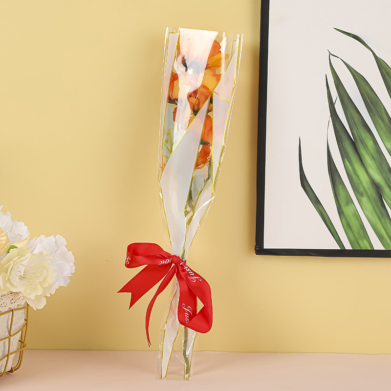 Bolsa de embalaje de flores, bolsa individual de rosas, tienda de flores, bolsa de embalaje de ramo transparente diy, bolsa de ramo opp impermeable de alta gama