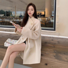 韩版女主】立领设计高级感双排扣长毛双面羊毛大衣名媛毛呢外套女