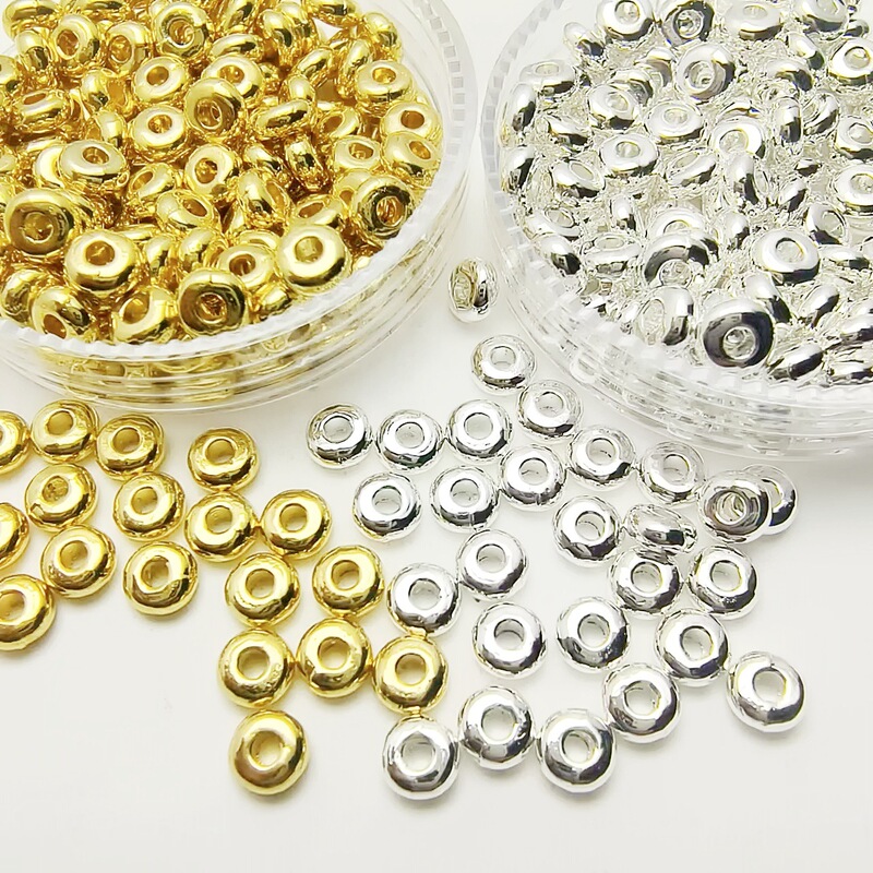 Cross-border alloy spacer loose beads round gold silver bracelet gasket diy beaded bracelet necklace accessories wholesale