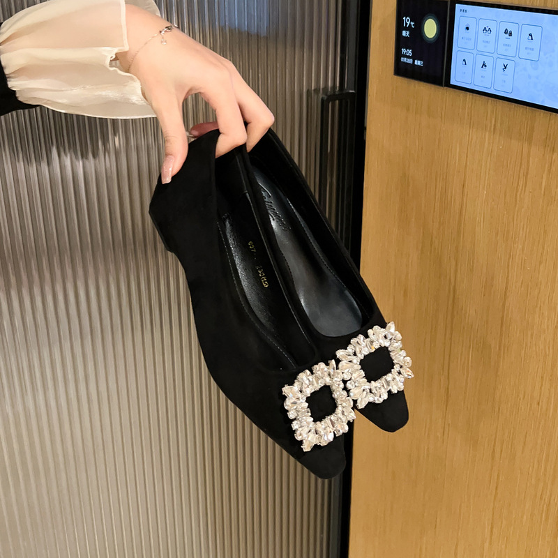 In Stock~Chunky Heel Square Toe Rhinestone High-End Single Shoes for Women, 2026 New Autumn High Heels, Elegant Commuter Shoes