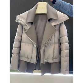 韩系毛呢拼接灰色西装短款羽绒棉服女冬2025新款新品感炸街厚外套