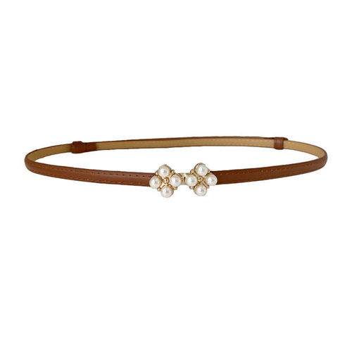 Four-leaf clover pearl belt decorated with skirt waist fashionable thin belt matte Korean style ins style adjustable belt