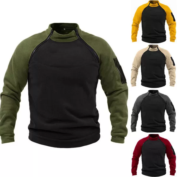 European and American collar men's sweater spring and autumn loose double sleeve color matching outdoor warm breathable tactical men's jacket wholesale