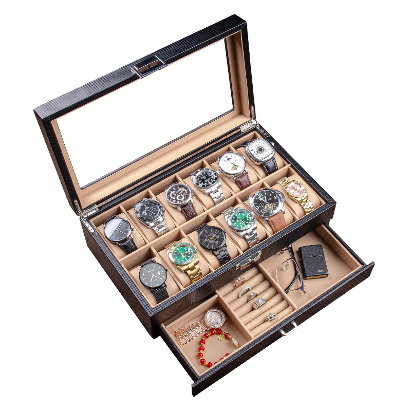 High-Grade Carbon Fiber Pattern Watch Box Men Women Jewelry Collection Gift Box Home Watch Packaging Watch Storage Box