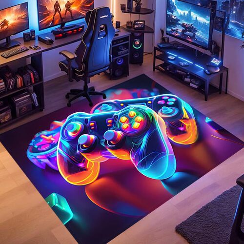 TEMU Game Controller Floor Mat 3D Colorful Esports Carpet Easy to Clean Non-Slip Bedside Rug